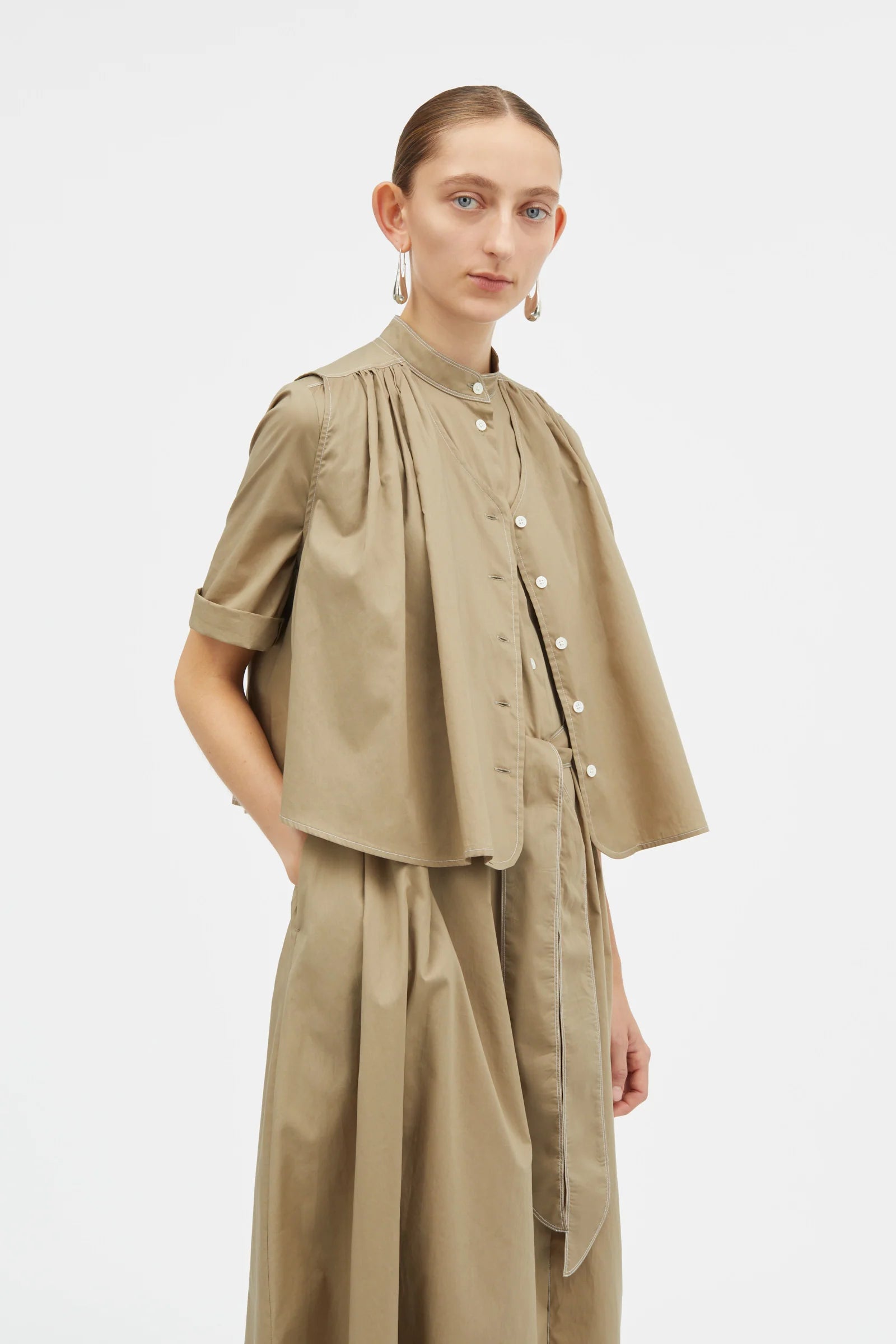 MKDT STUDIO - Damy Sheer Cotton Dress in Khaki - Tempo