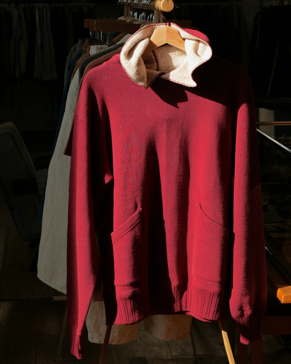 Lock & Cross Tsuriami Loopwheel Mother Cotton Hoodie in Burgundy