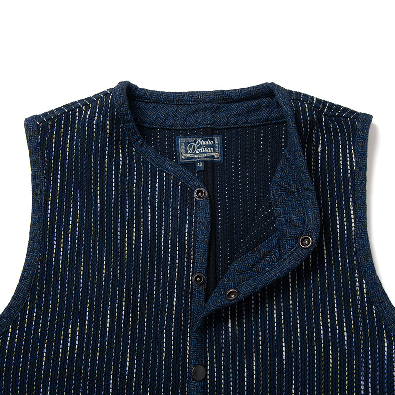 STUDIO D'ARTISAN - 13oz RAIN Kasuri Sashiko Beach Vest - Tempo