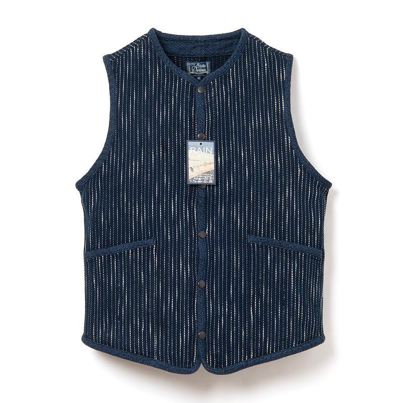 STUDIO D'ARTISAN - 13oz RAIN Kasuri Sashiko Beach Vest - Tempo
