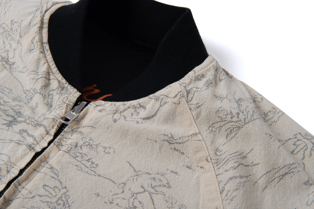 STUDIO D'ARTISAN - Manga Printed Kasuri Cotton-Rayon Souvenir Jacket - Black x Ivory Reversible - Tempo