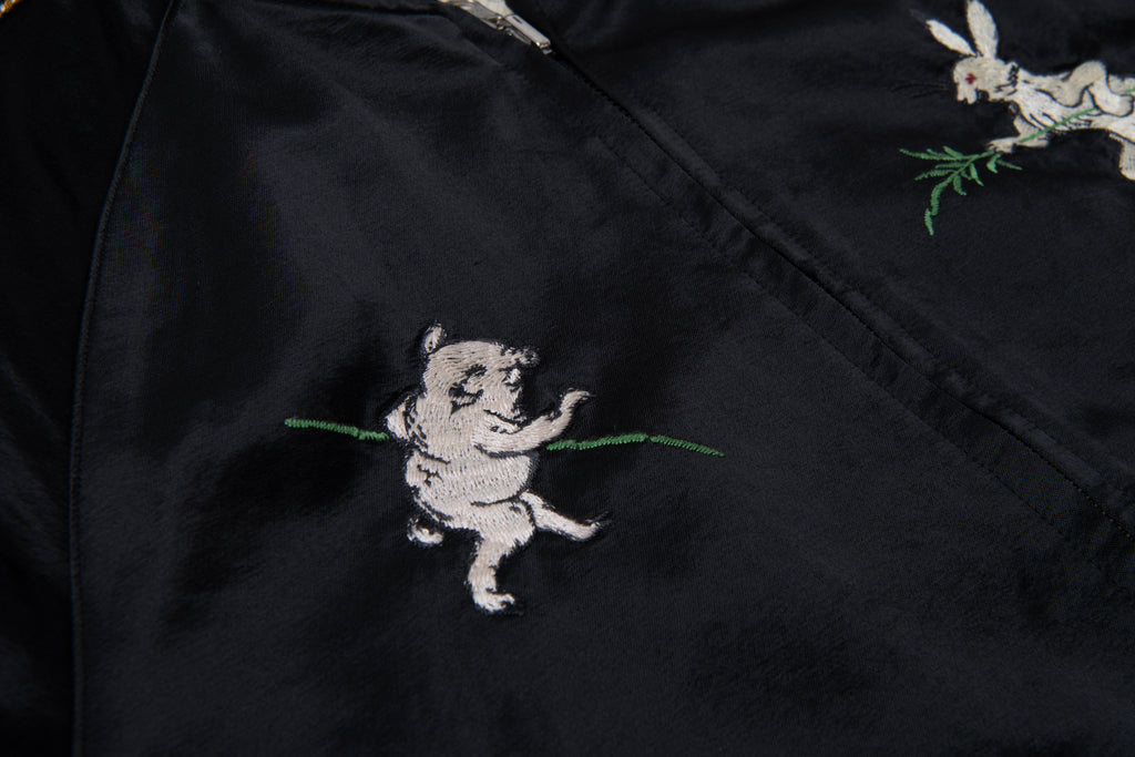 STUDIO D'ARTISAN - Manga Printed Kasuri Cotton-Rayon Souvenir Jacket - Black x Ivory Reversible - Tempo