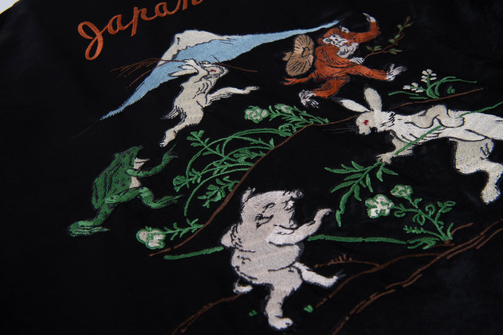 STUDIO D'ARTISAN - Manga Printed Kasuri Cotton-Rayon Souvenir Jacket - Black x Ivory Reversible - Tempo