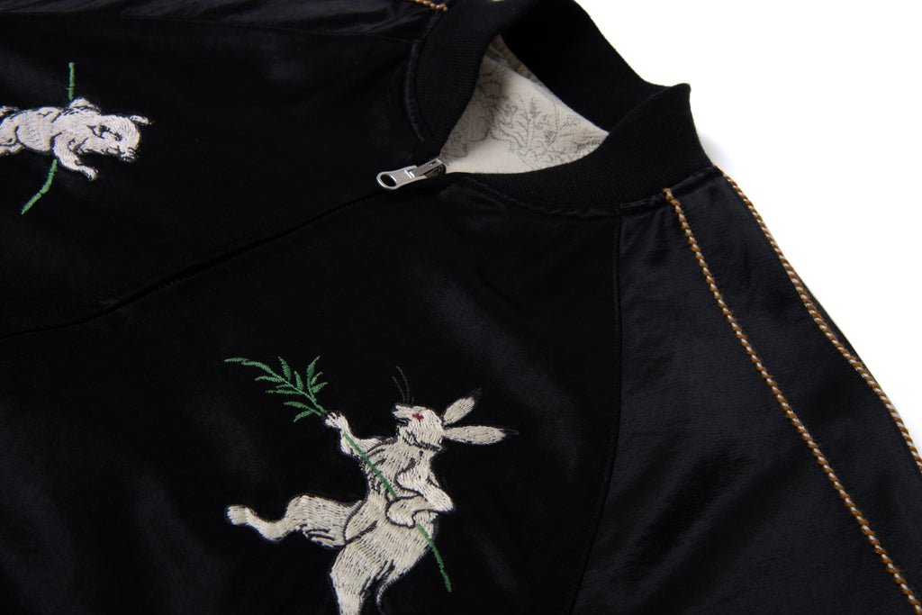 STUDIO D'ARTISAN - Manga Printed Kasuri Cotton-Rayon Souvenir Jacket - Black x Ivory Reversible - Tempo