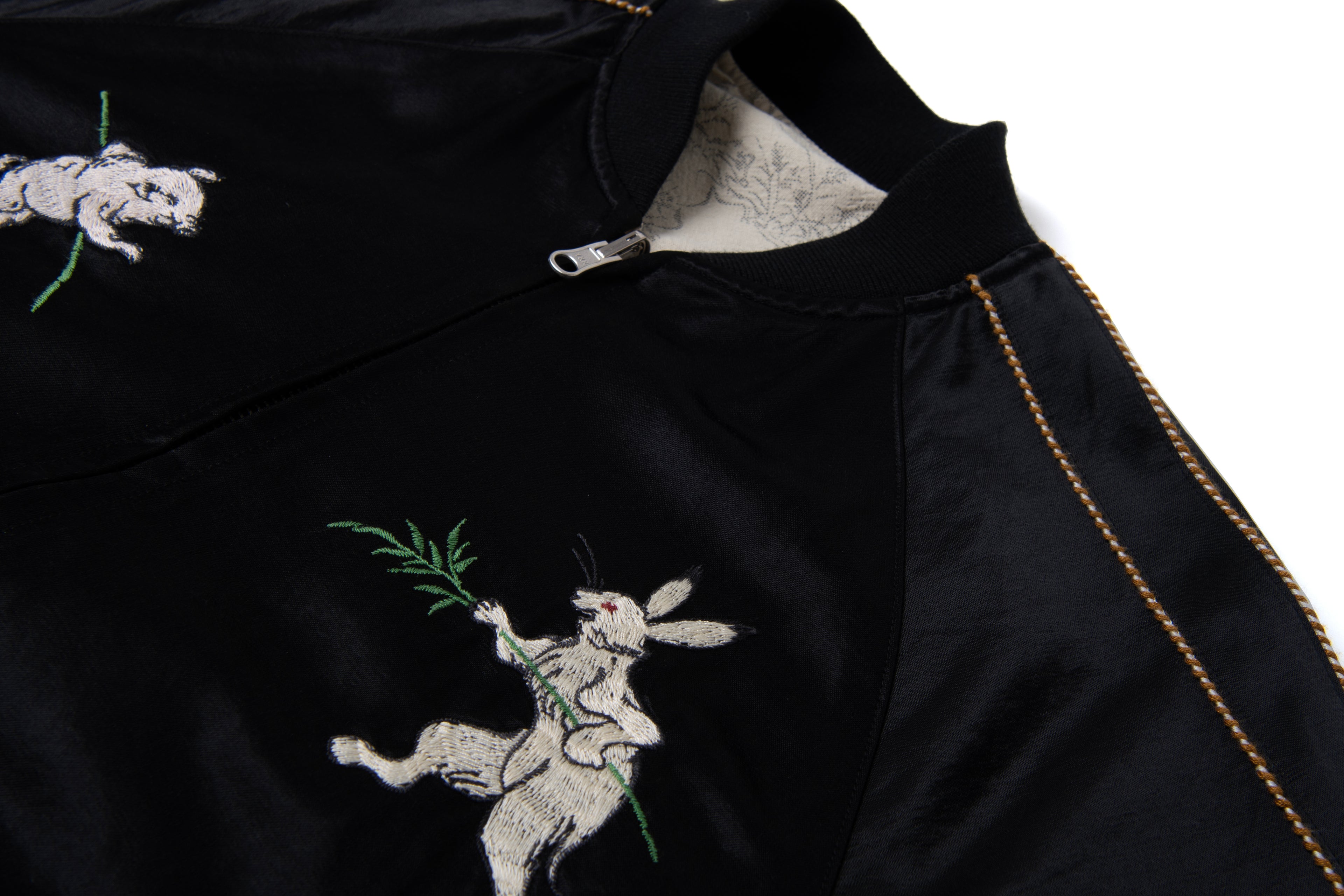 STUDIO D'ARTISAN - Manga Printed Kasuri Cotton-Rayon Souvenir Jacket - Black x Ivory Reversible - Tempo