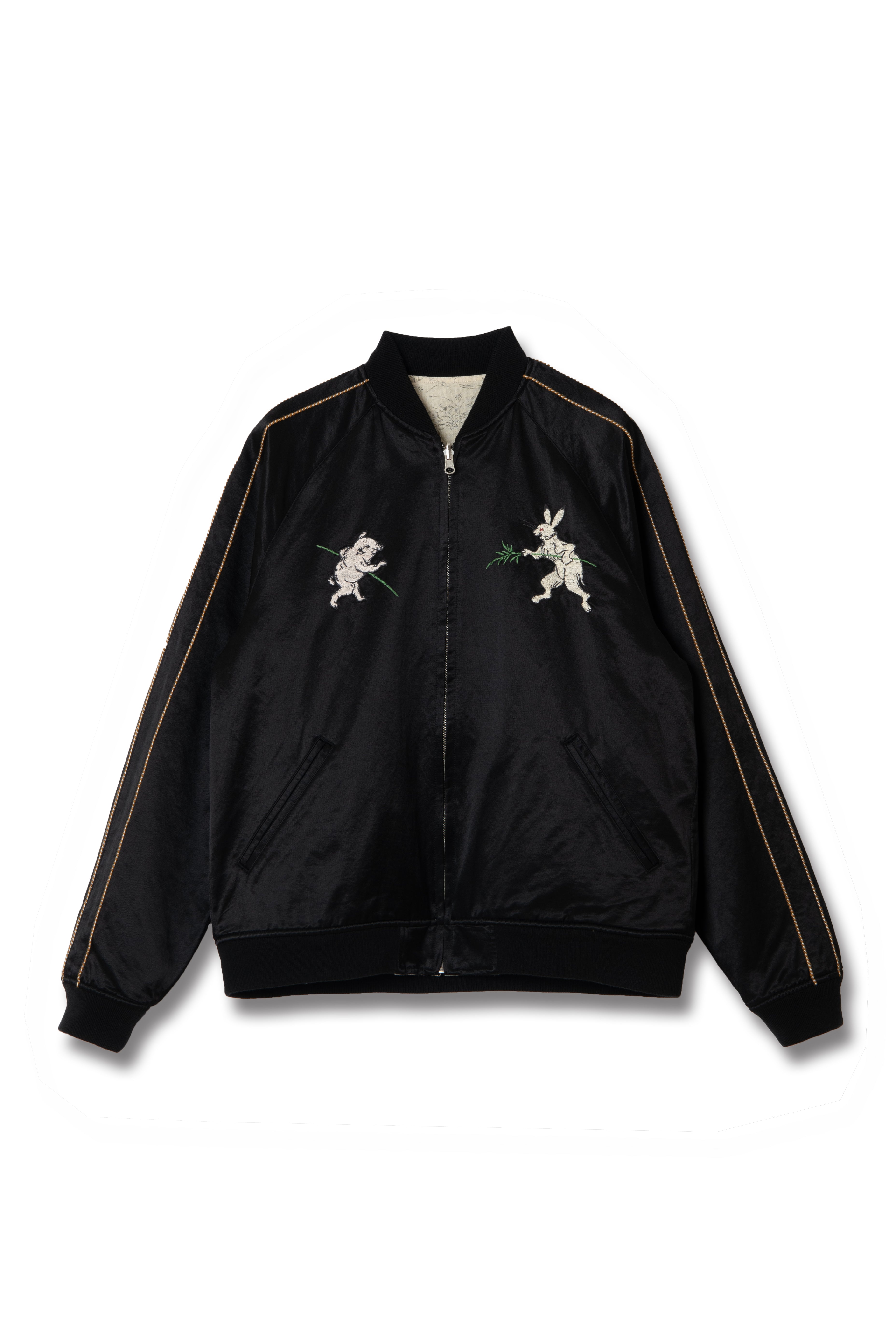 STUDIO D'ARTISAN - Manga Printed Kasuri Cotton-Rayon Souvenir Jacket - Black x Ivory Reversible - Tempo