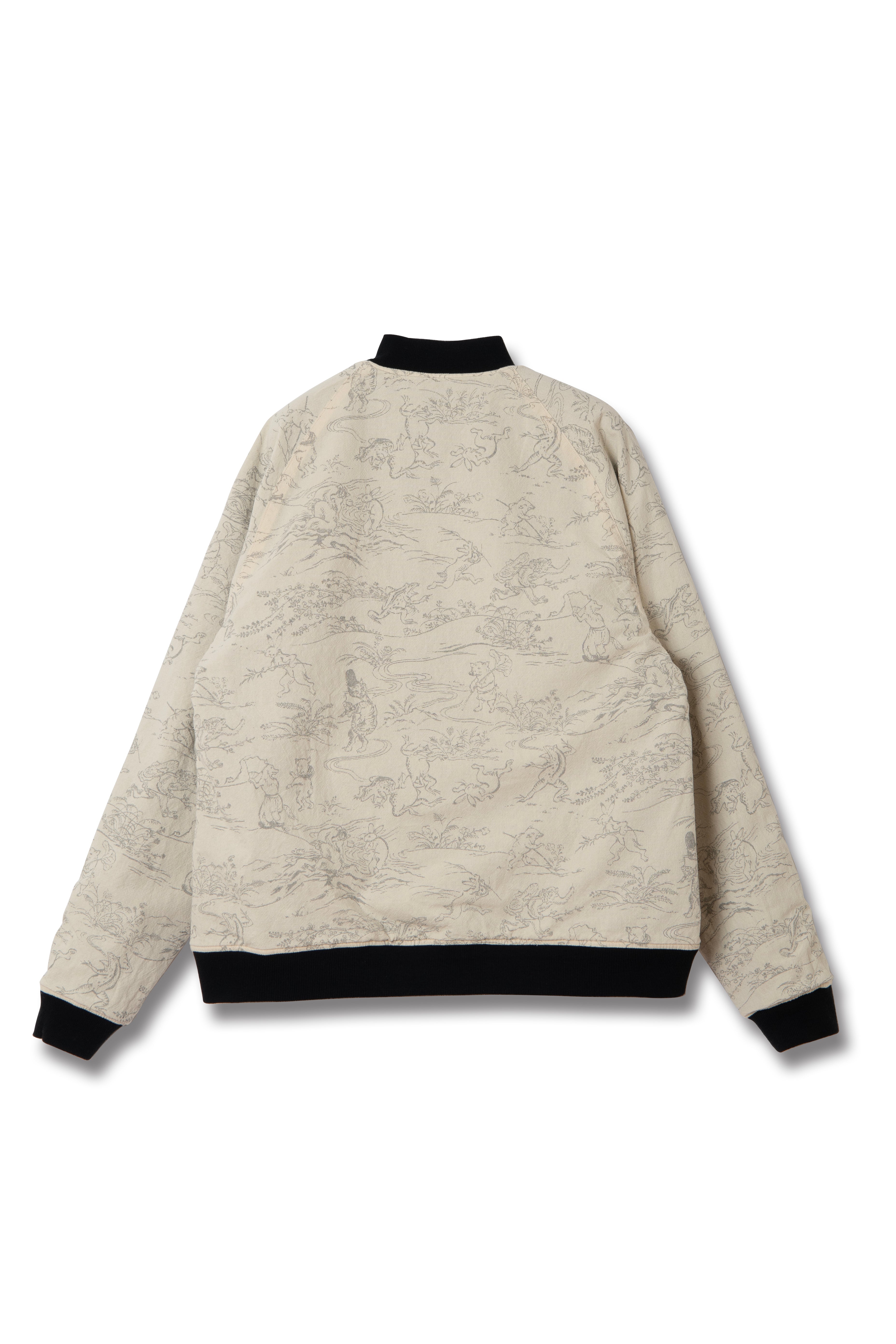 STUDIO D'ARTISAN - Manga Printed Kasuri Cotton-Rayon Souvenir Jacket - Black x Ivory Reversible - Tempo