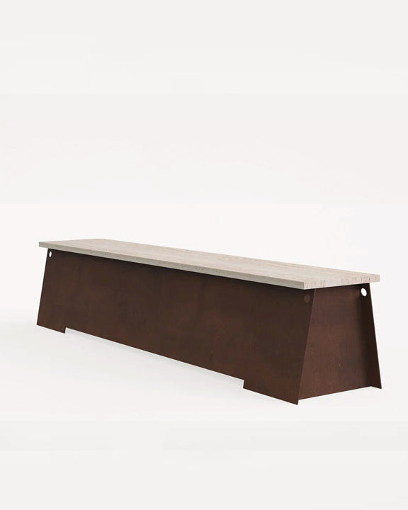 64 BENCH | CORTEN STEEL / TRAVERTINE - Tempo