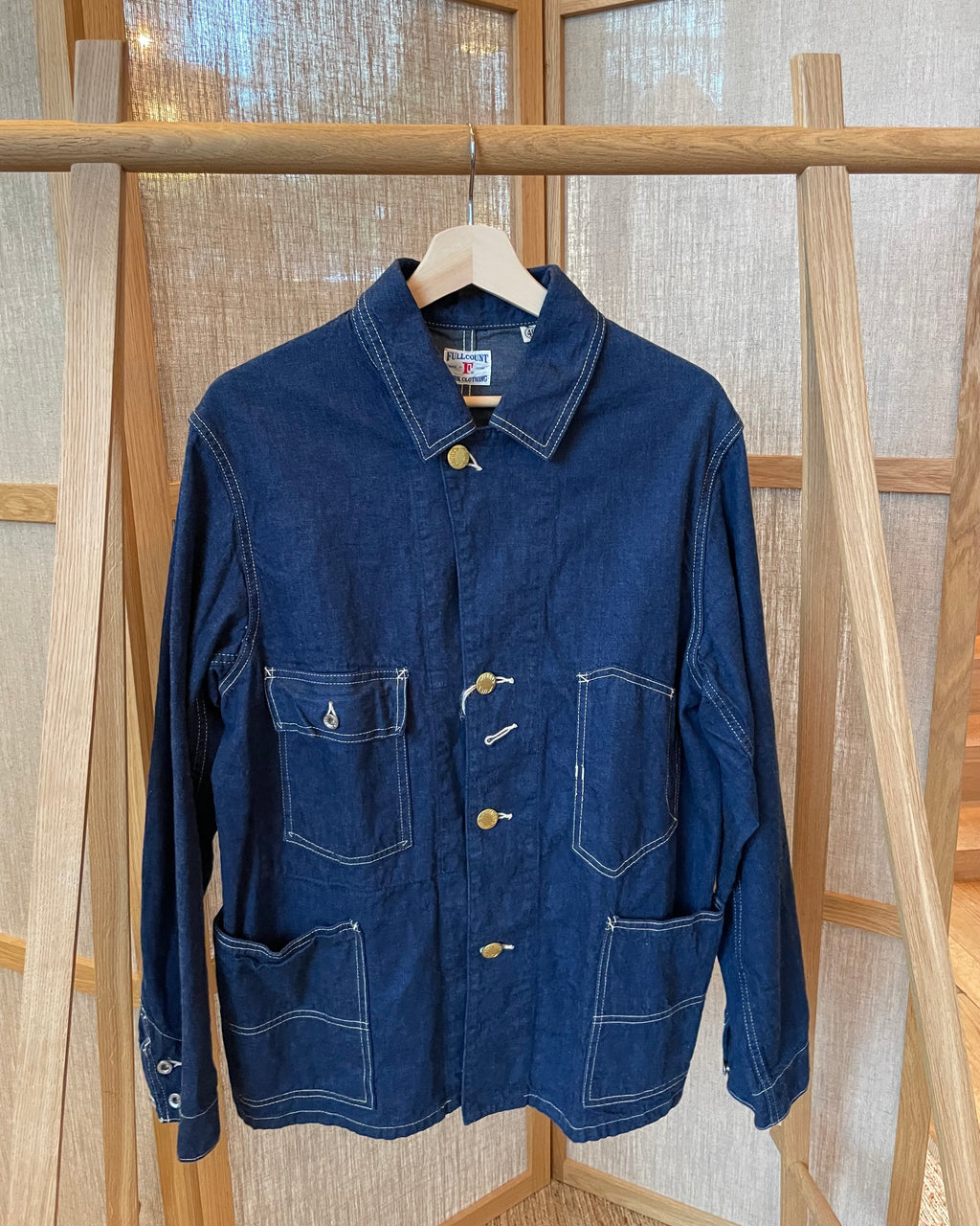 FULLCOUNT LIMITED EDITION - Lightweight Coverall Jacket in 9.25oz Indigo Denim with Removable Buttons - OW - Tempo