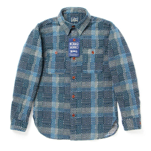 STUDIO D'ARTISAN - Pre-Order: Noragi Kasuri Indigo Patchwork Shirt - Tempo