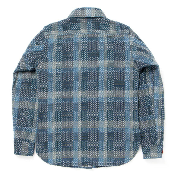 STUDIO D'ARTISAN - Pre-Order: Noragi Kasuri Indigo Patchwork Shirt - Tempo