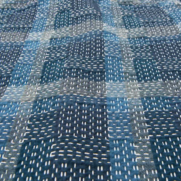 STUDIO D'ARTISAN - Pre-Order: Noragi Kasuri Indigo Patchwork Shirt - Tempo