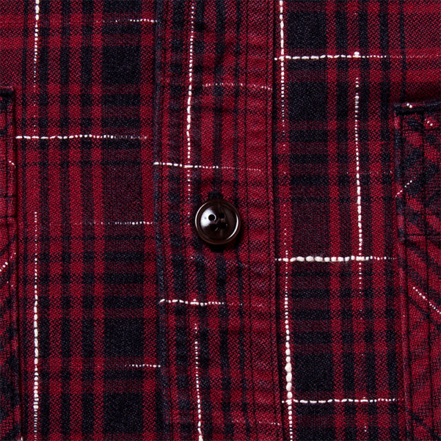 Midare Kasuri Heavyweight Check Flannel in Red - Tempo