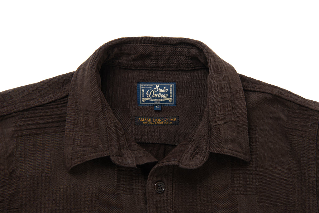 STUDIO D'ARTISAN - Amami Dorozome Mud Dyed Boro Jacquard Shirt 5717 in Dark Brown - Tempo
