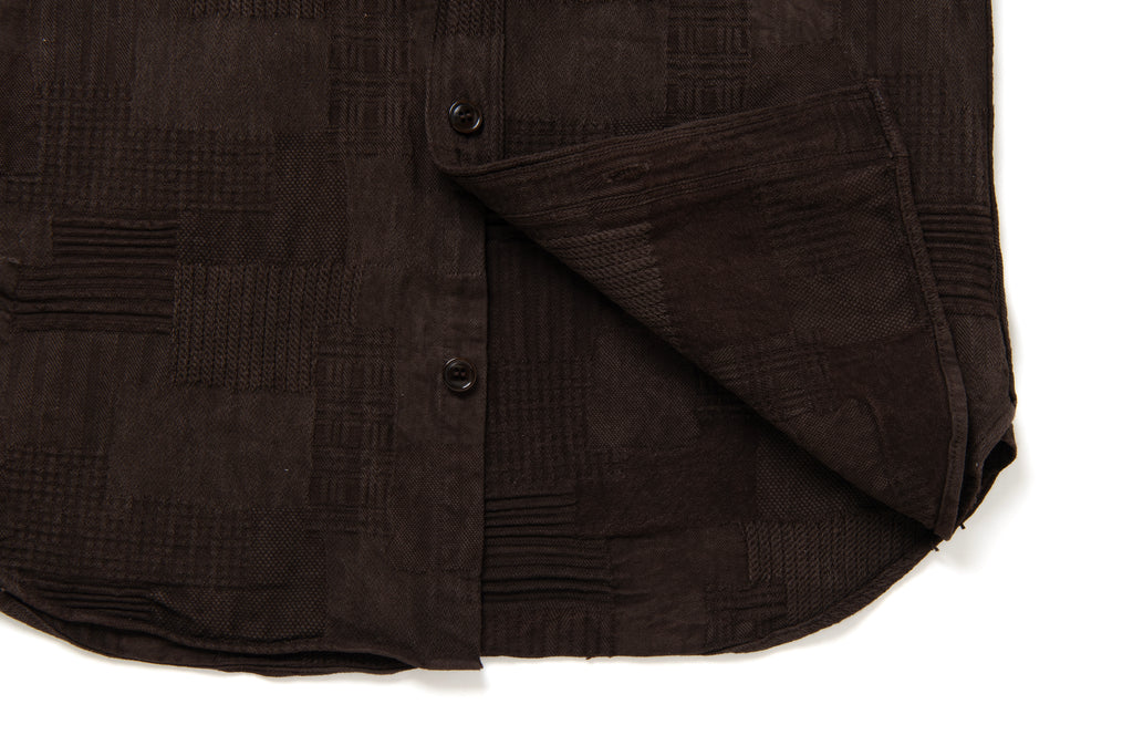 STUDIO D'ARTISAN - Amami Dorozome Mud Dyed Boro Jacquard Shirt 5717 in Dark Brown - Tempo