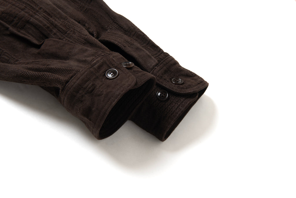 STUDIO D'ARTISAN - Amami Dorozome Mud Dyed Boro Jacquard Shirt 5717 in Dark Brown - Tempo