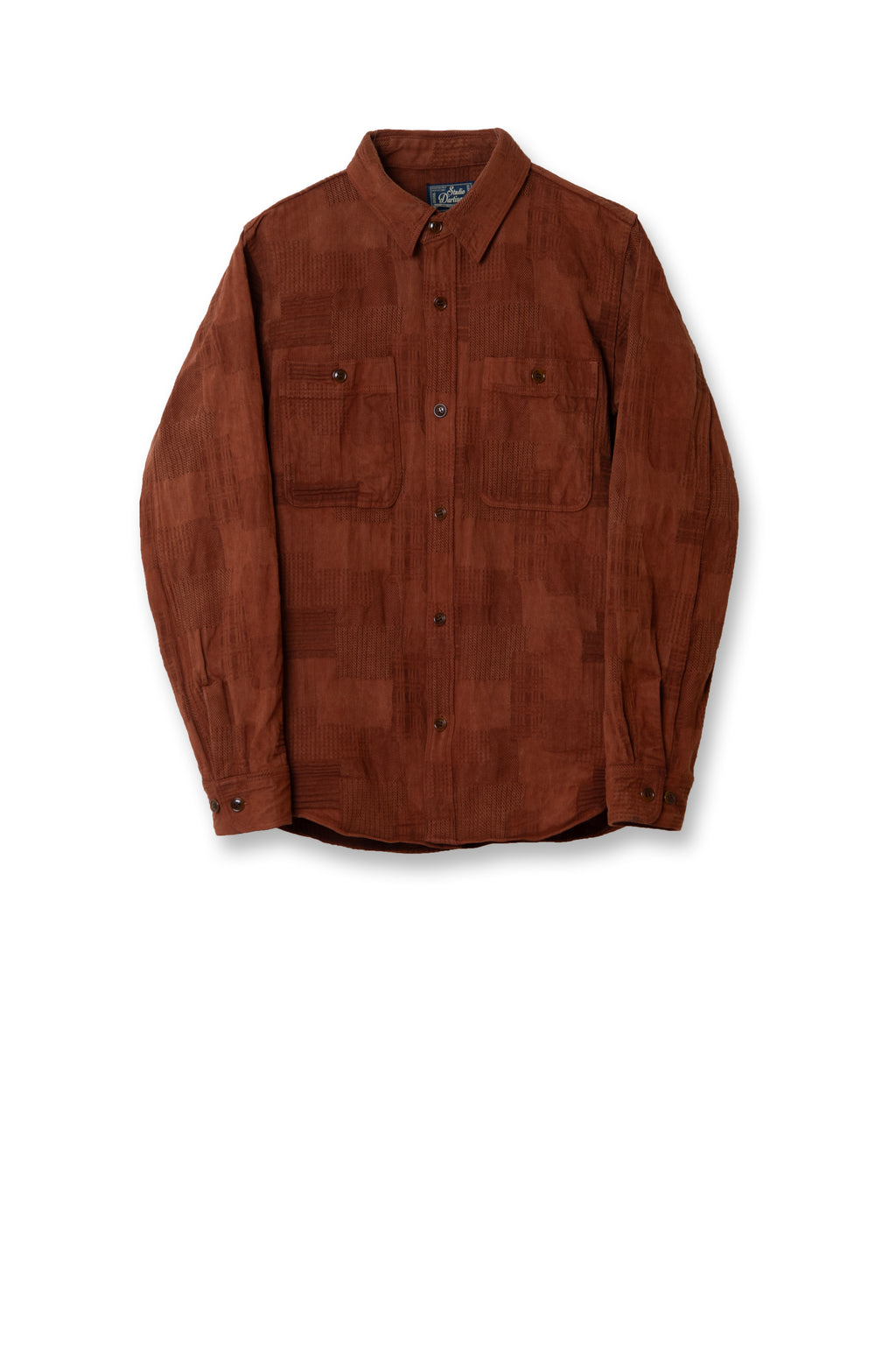 STUDIO D'ARTISAN - Amami Dorozome Mud Dyed Boro Jacquard Shirt 5717 in Brown - Tempo