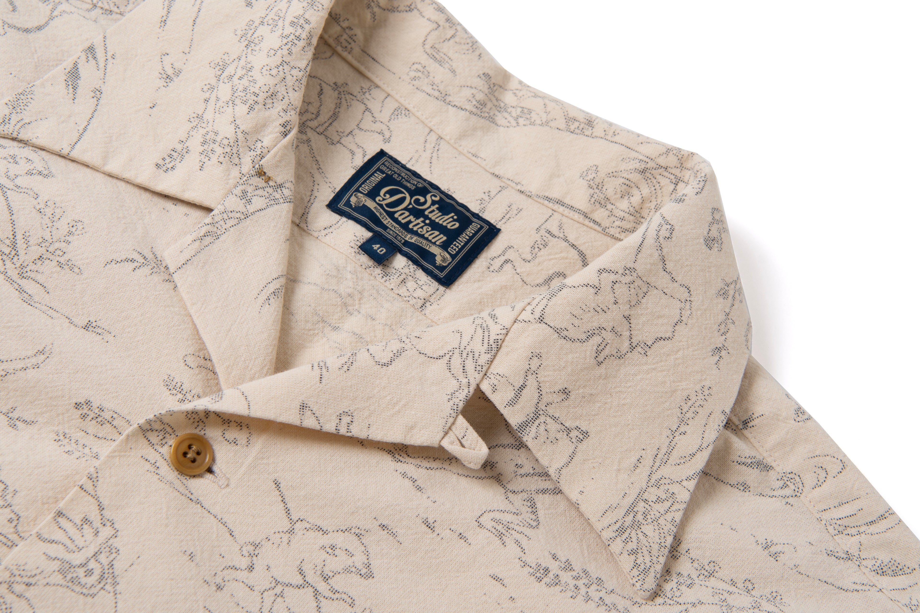 Tempo - Manga Printed Kasuri Open Collar Short Sleeve Shirt in Ivory - Tempo