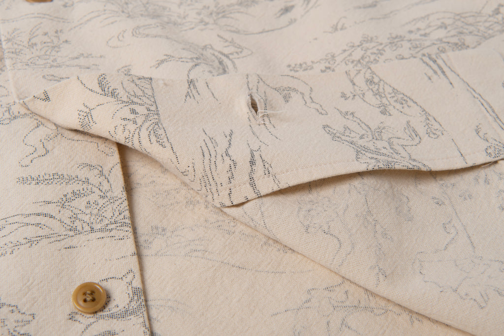 Tempo - Manga Printed Kasuri Open Collar Short Sleeve Shirt in Ivory - Tempo