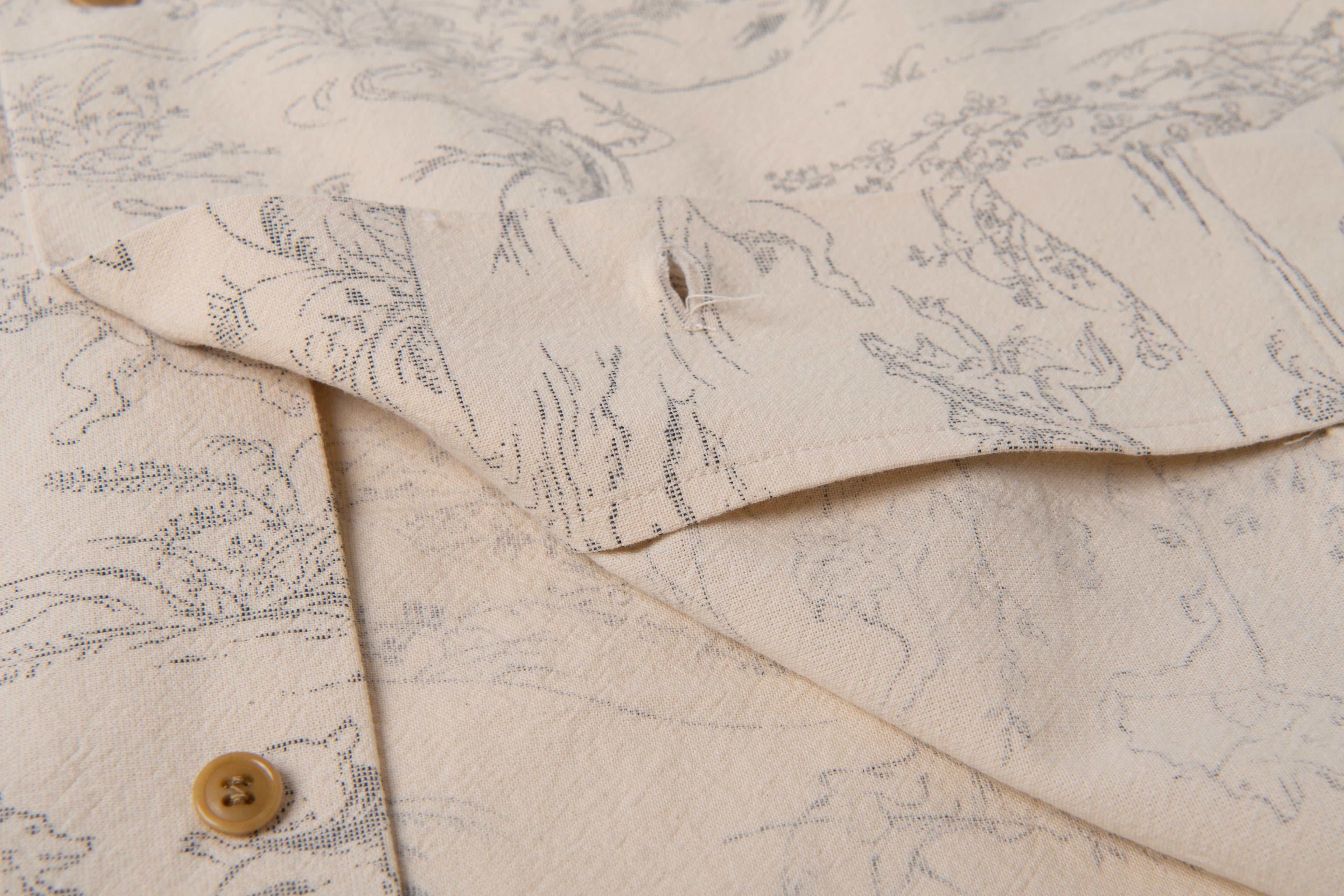 Tempo - Manga Printed Kasuri Open Collar Short Sleeve Shirt in Ivory - Tempo