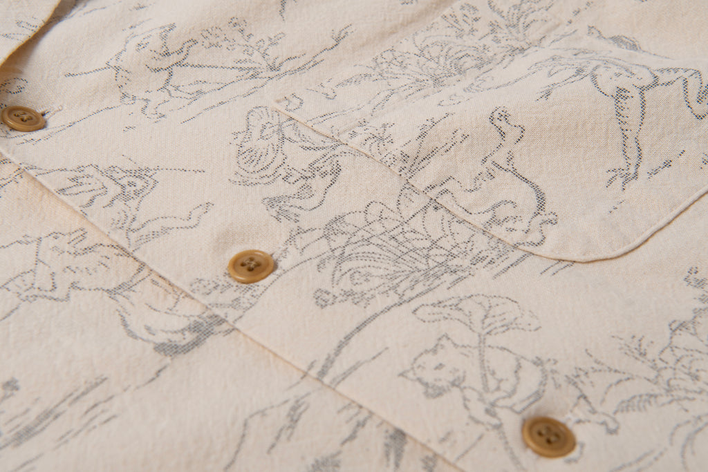 Tempo - Manga Printed Kasuri Open Collar Short Sleeve Shirt in Ivory - Tempo