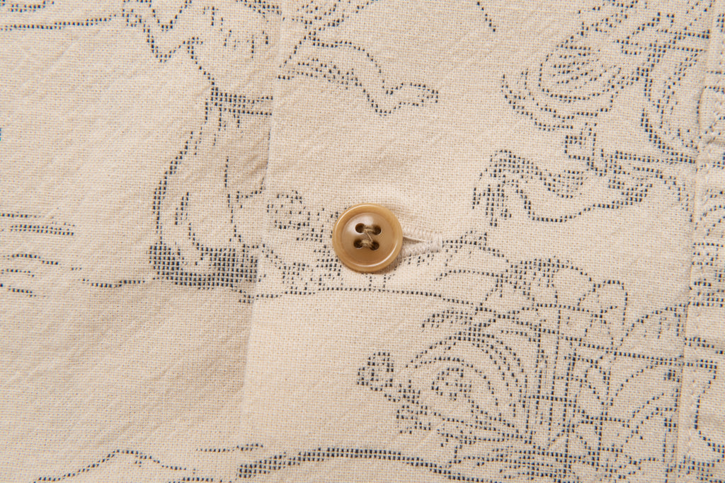 Tempo - Manga Printed Kasuri Open Collar Short Sleeve Shirt in Ivory - Tempo