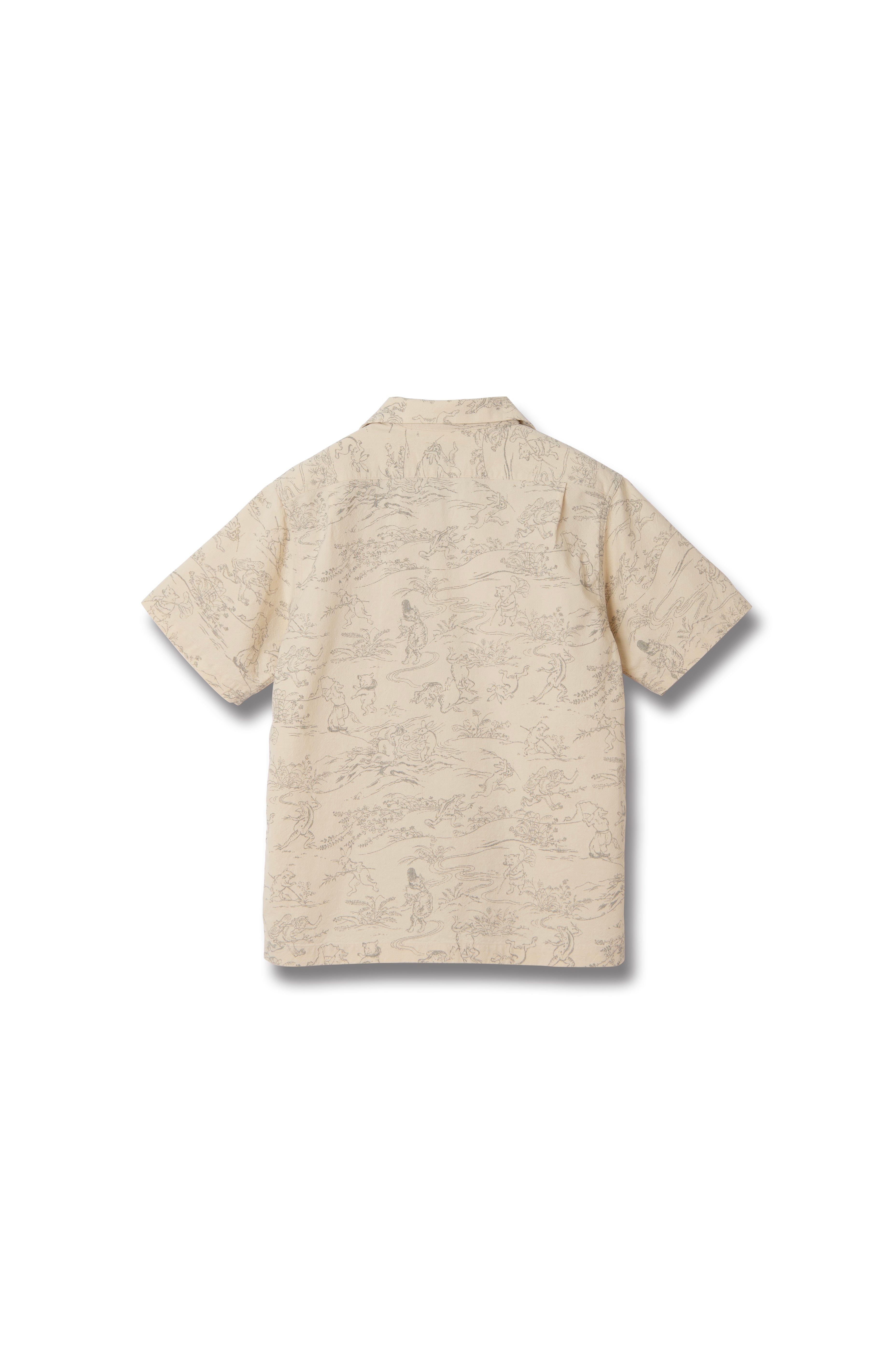 Tempo - Manga Printed Kasuri Open Collar Short Sleeve Shirt in Ivory - Tempo