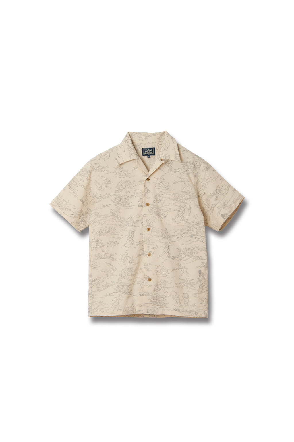Tempo - Manga Printed Kasuri Open Collar Short Sleeve Shirt in Ivory - Tempo