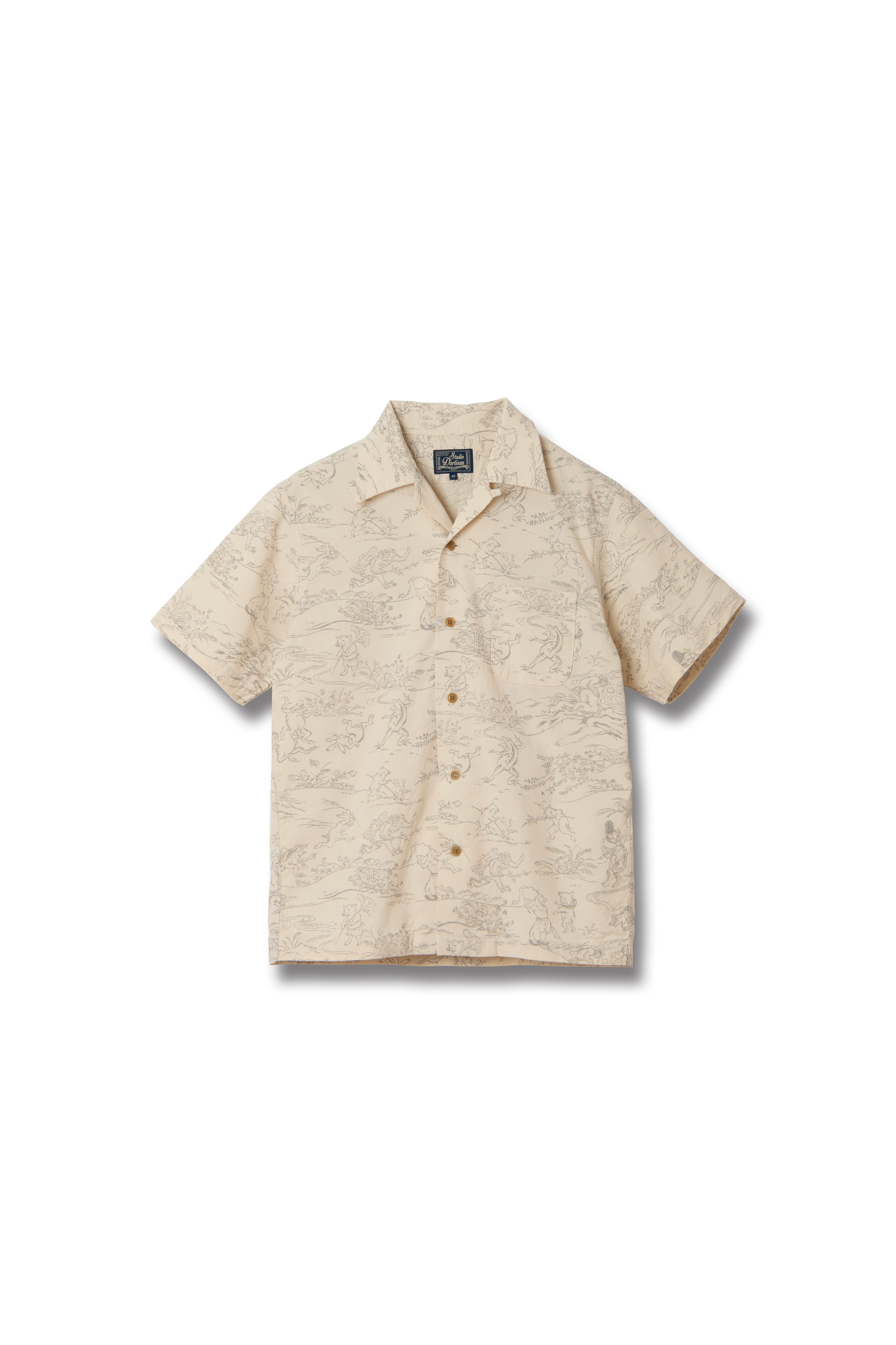 Tempo - Manga Printed Kasuri Open Collar Short Sleeve Shirt in Ivory - Tempo