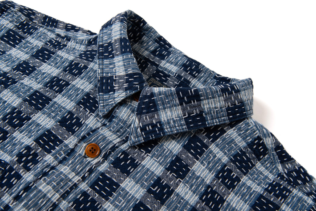 STUDIO D'ARTISAN - Indigo Noragi Sashiko Long Sleeve Shirt - Tempo
