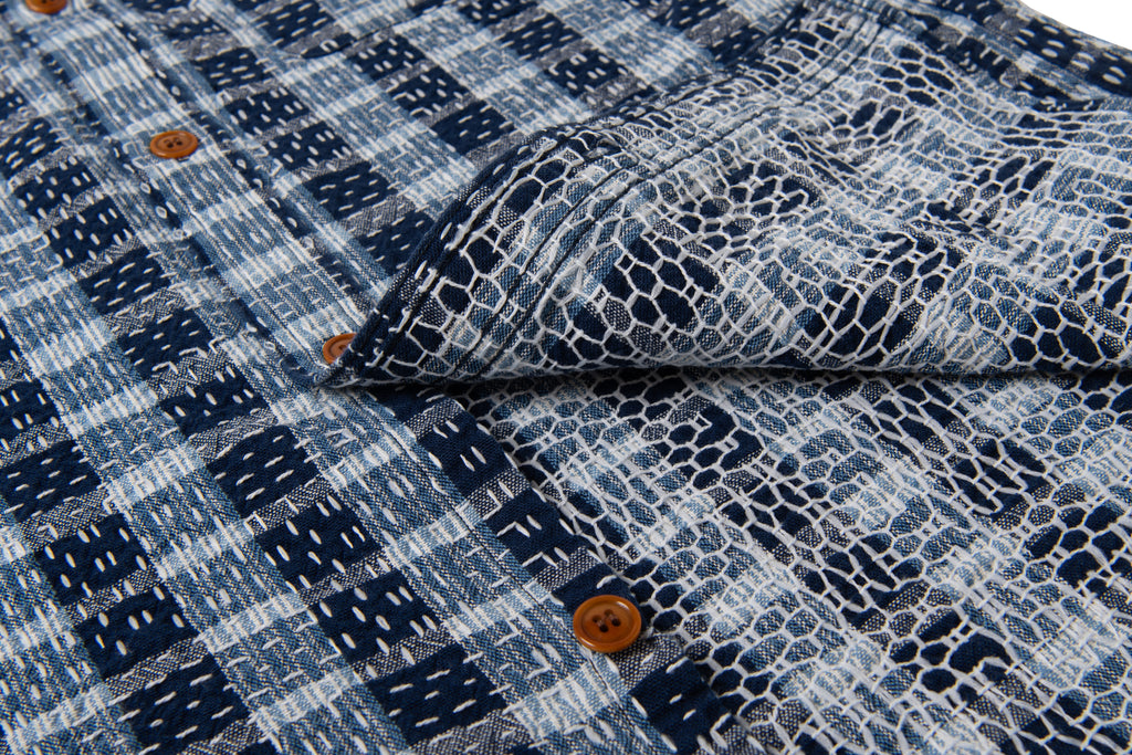 STUDIO D'ARTISAN - Indigo Noragi Sashiko Long Sleeve Shirt - Tempo
