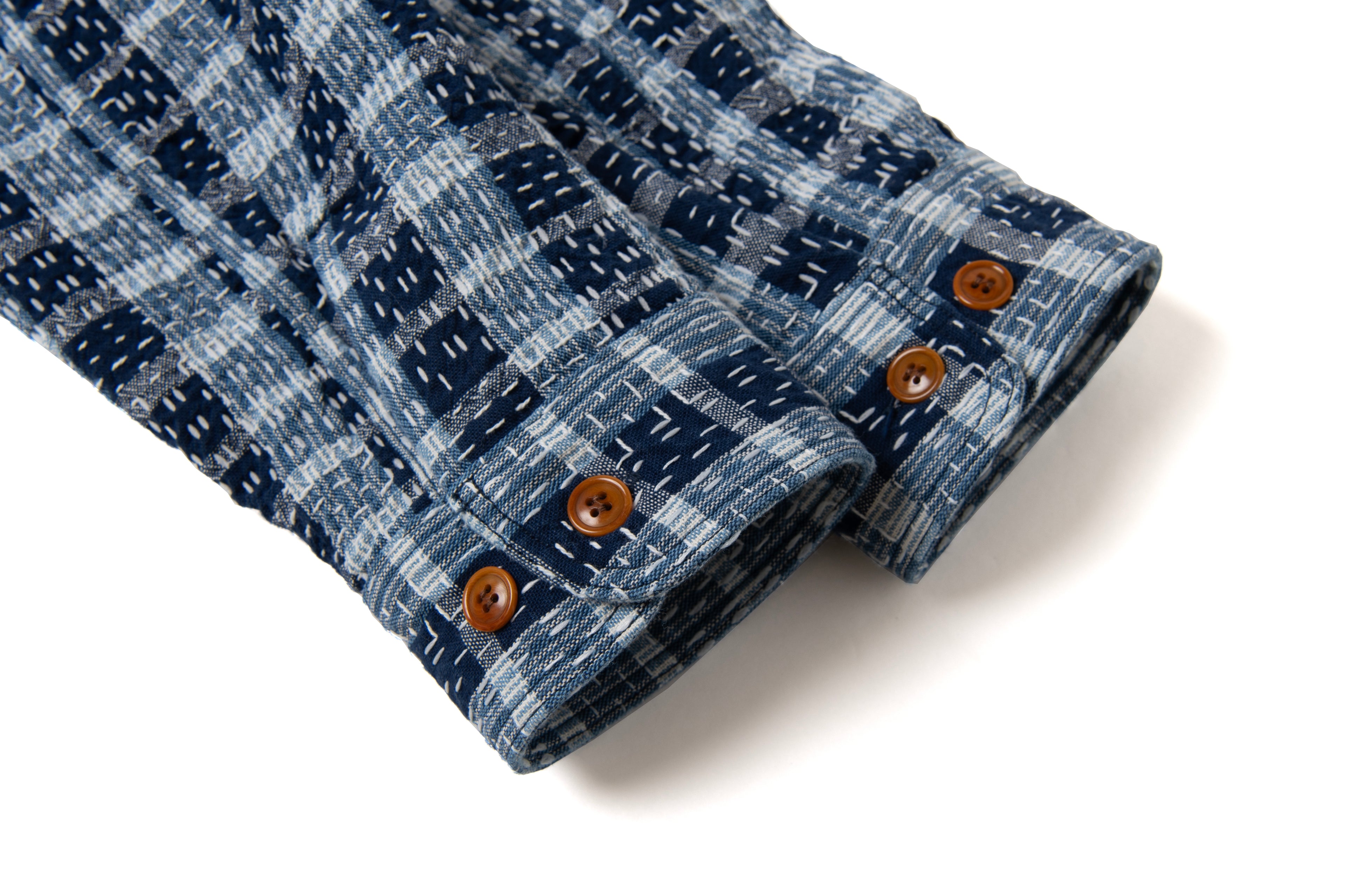 STUDIO D'ARTISAN - Indigo Noragi Sashiko Long Sleeve Shirt - Tempo