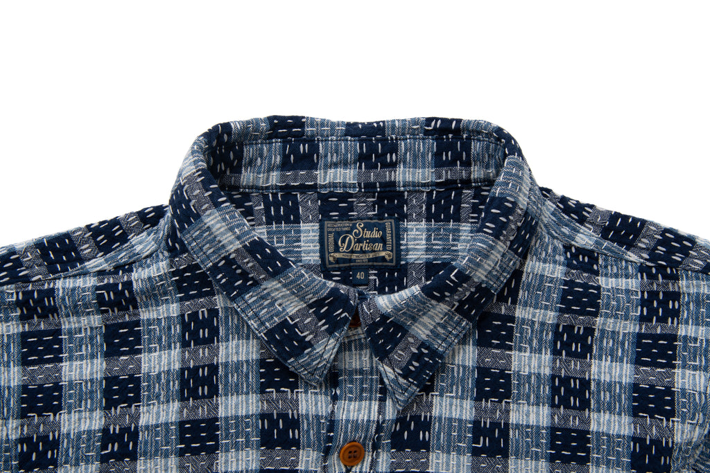 STUDIO D'ARTISAN - Indigo Noragi Sashiko Long Sleeve Shirt - Tempo