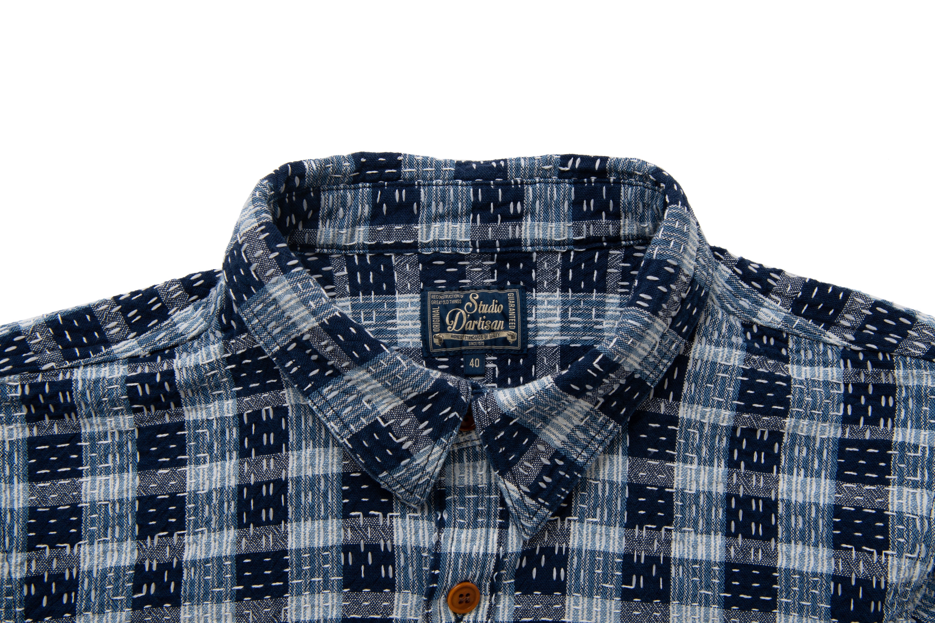 STUDIO D'ARTISAN - Indigo Noragi Sashiko Long Sleeve Shirt - Tempo
