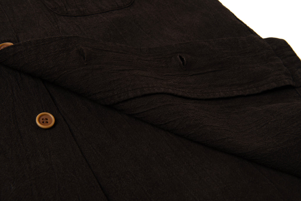 STUDIO D'ARTISAN - Amami Dorozome Mud Dyed 13oz. Short Sleeve Cotton Linen Shirt - Dark Brown - Tempo