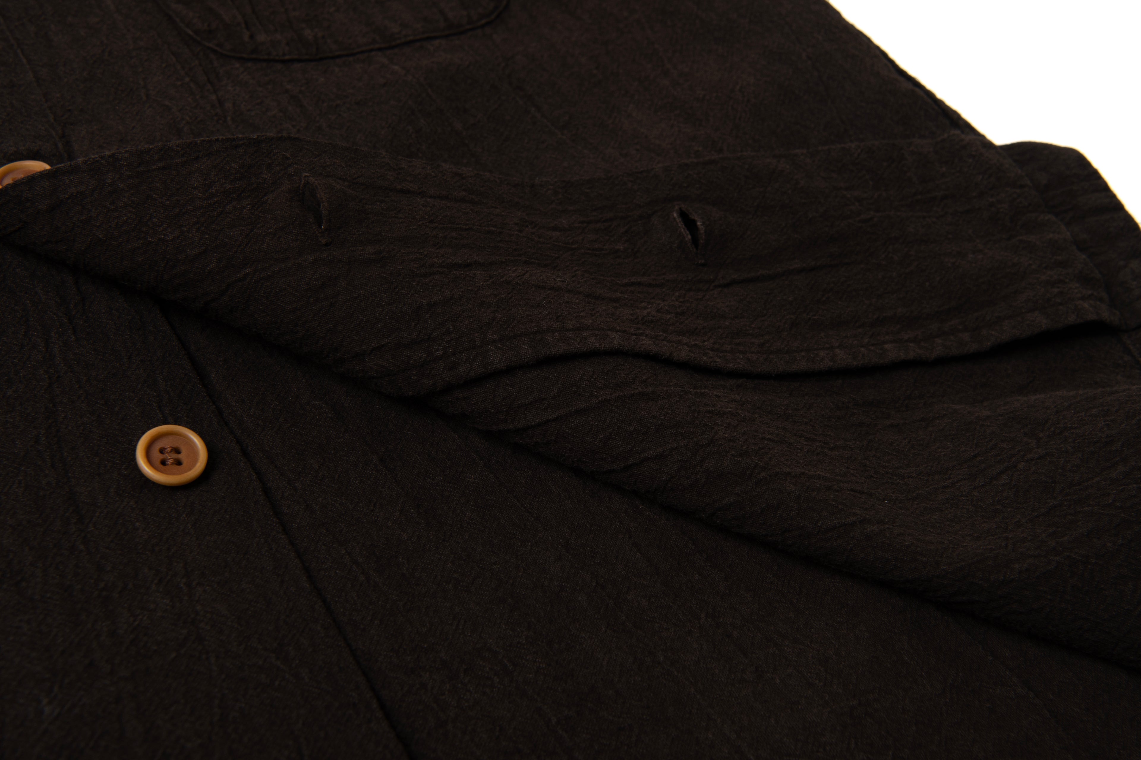 STUDIO D'ARTISAN - Amami Dorozome Mud Dyed 13oz. Short Sleeve Cotton Linen Shirt - Dark Brown - Tempo