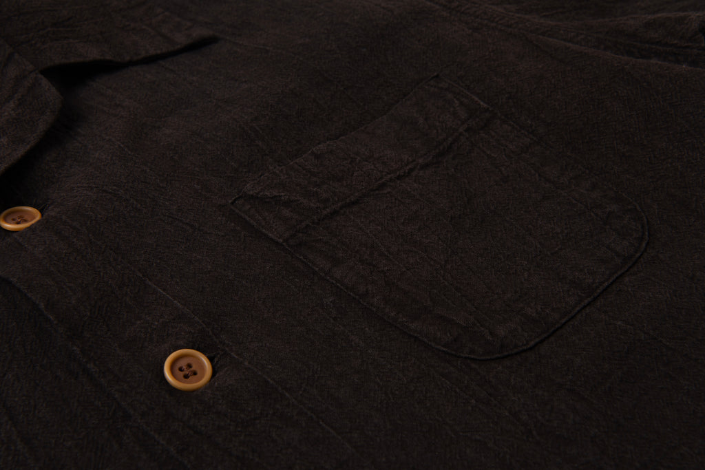 STUDIO D'ARTISAN - Amami Dorozome Mud Dyed 13oz. Short Sleeve Cotton Linen Shirt - Dark Brown - Tempo