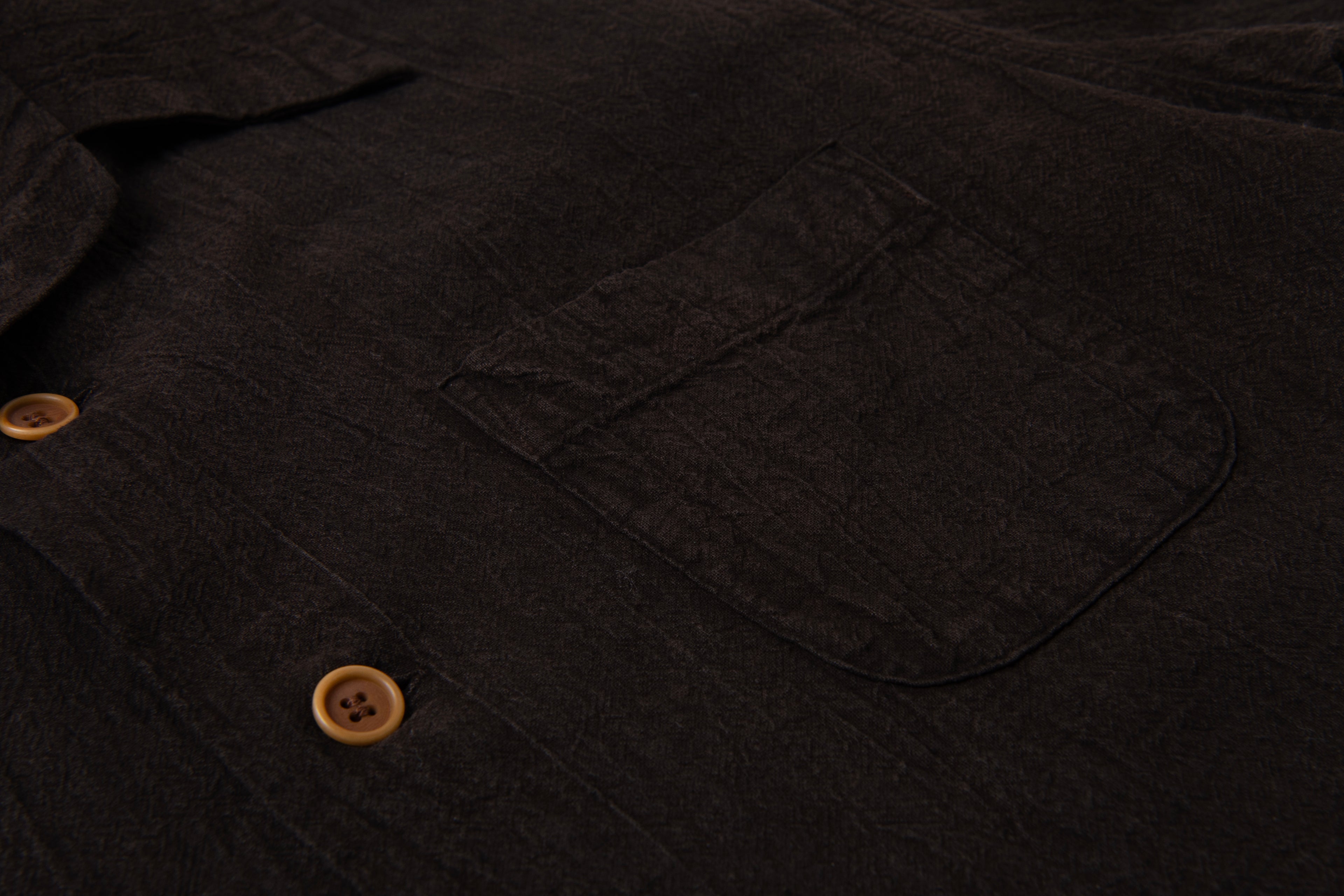 STUDIO D'ARTISAN - Amami Dorozome Mud Dyed 13oz. Short Sleeve Cotton Linen Shirt - Dark Brown - Tempo
