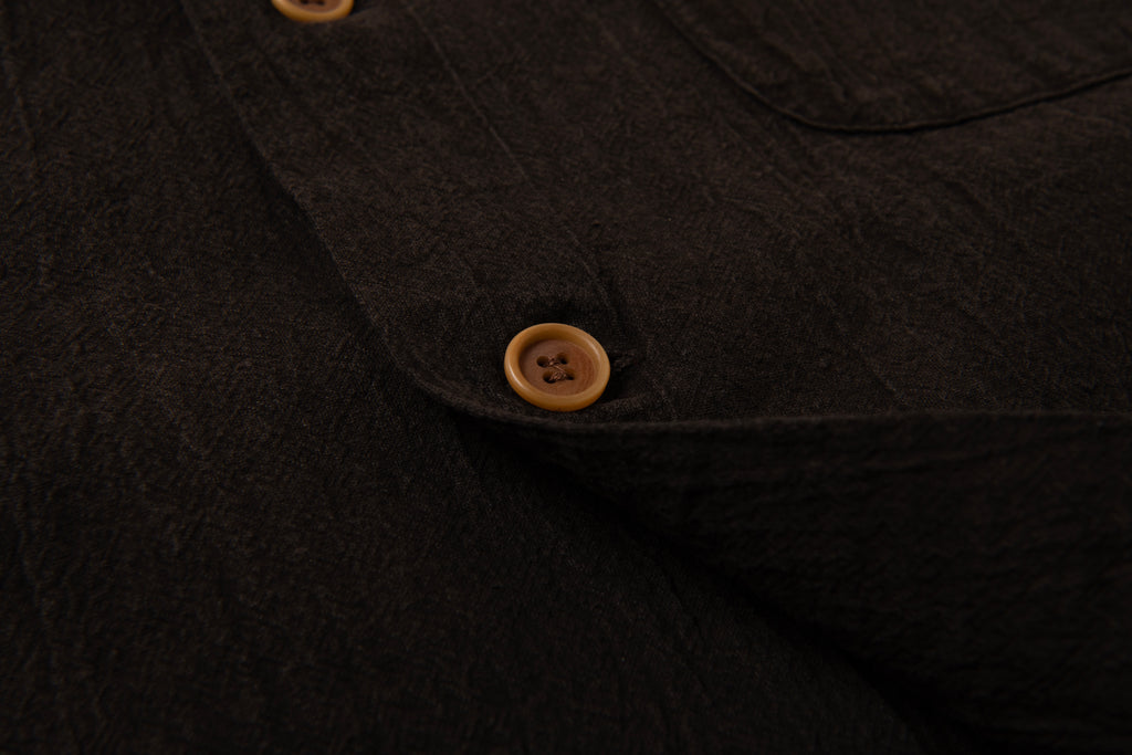 STUDIO D'ARTISAN - Amami Dorozome Mud Dyed 13oz. Short Sleeve Cotton Linen Shirt - Dark Brown - Tempo