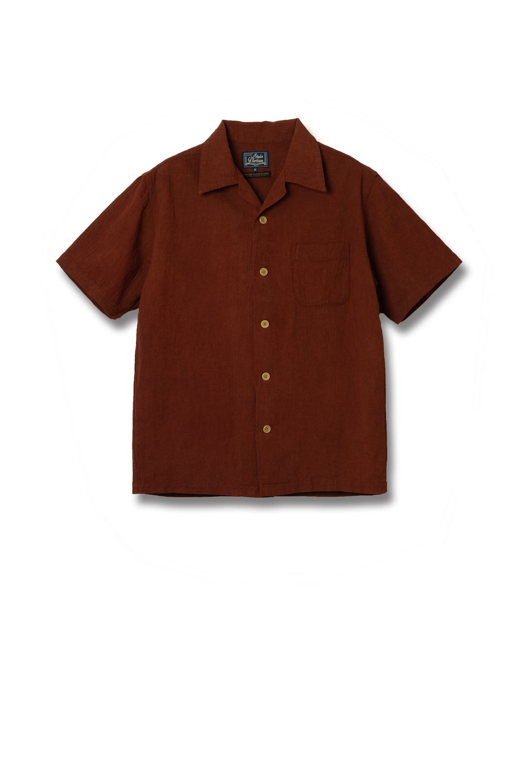 STUDIO D'ARTISAN - Amami Dorozome Mud Dyed 13oz. Short Sleeve Cotton Linen Shirt - Brown - Tempo