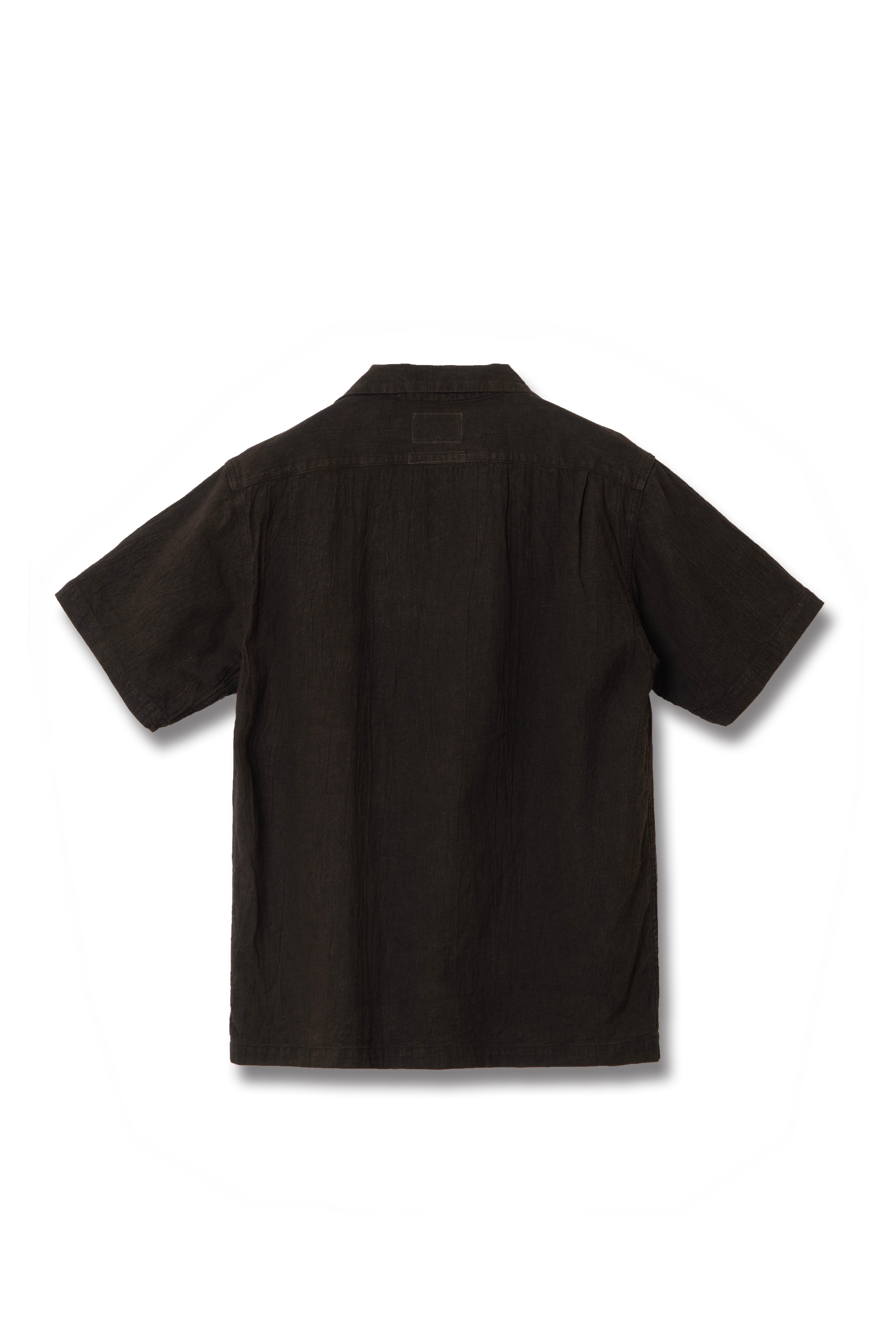 STUDIO D'ARTISAN - Amami Dorozome Mud Dyed 13oz. Short Sleeve Cotton Linen Shirt - Dark Brown - Tempo