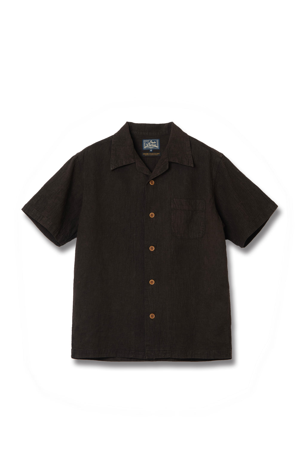 STUDIO D'ARTISAN - Amami Dorozome Mud Dyed 13oz. Short Sleeve Cotton Linen Shirt - Dark Brown - Tempo