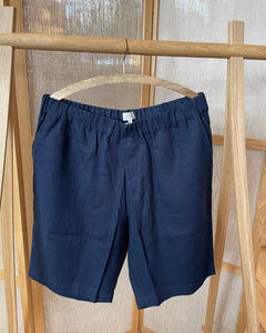 Linen Cumin Shorts - Bilberry Blue