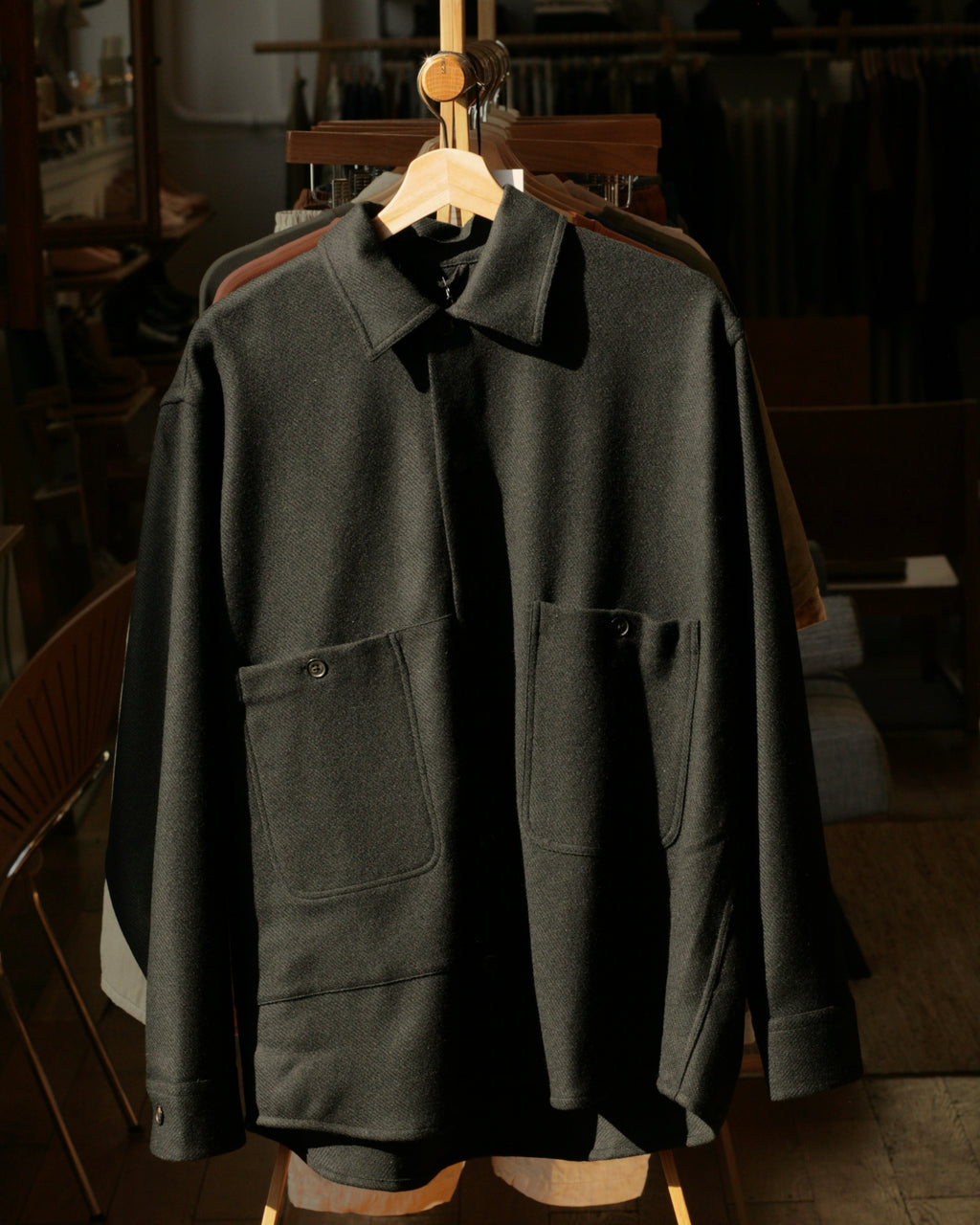 Brushed Wool Overshirt in Black