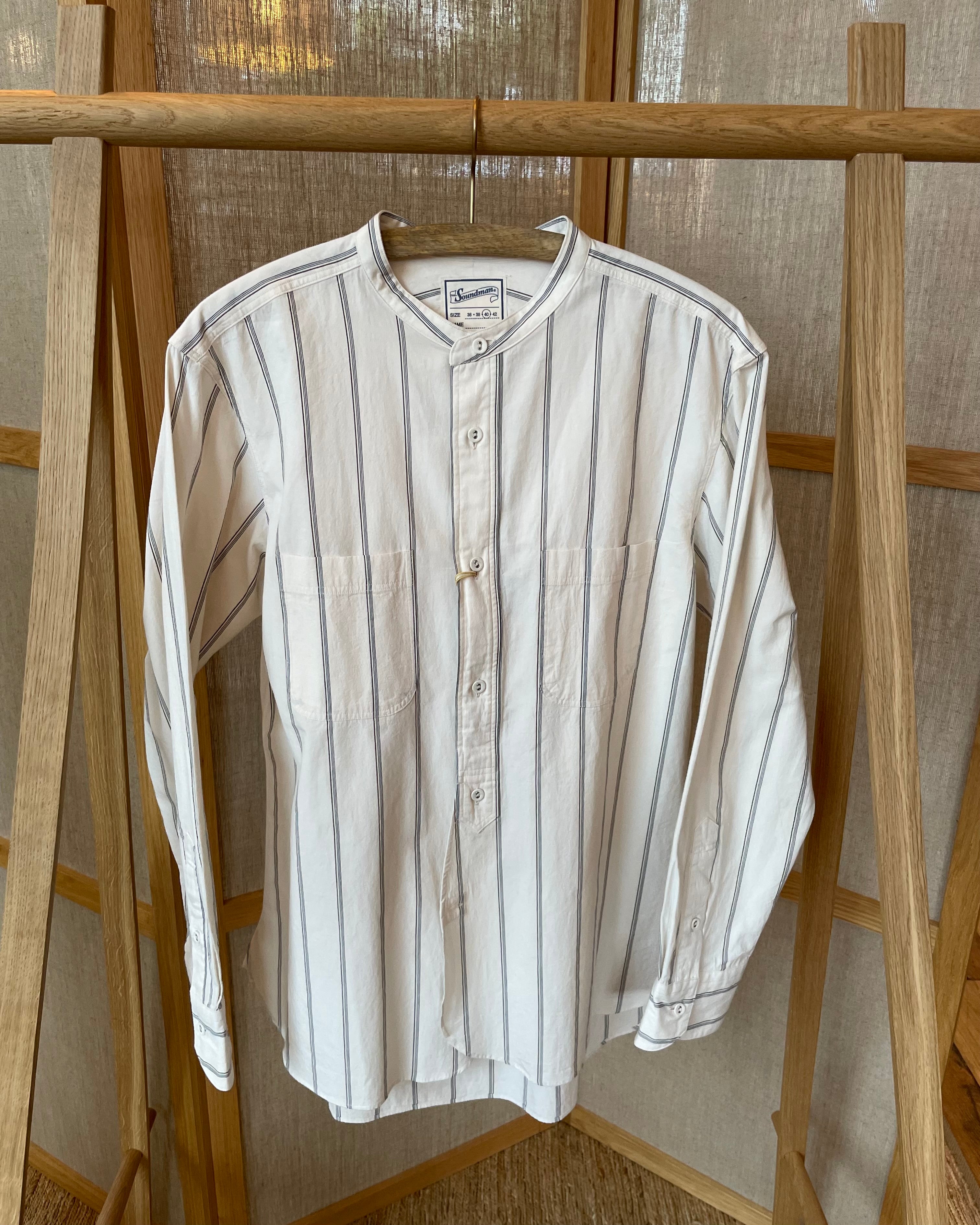 soundman - Livingstone Cotton Shirt in White Blue Black Stripe - Tempo