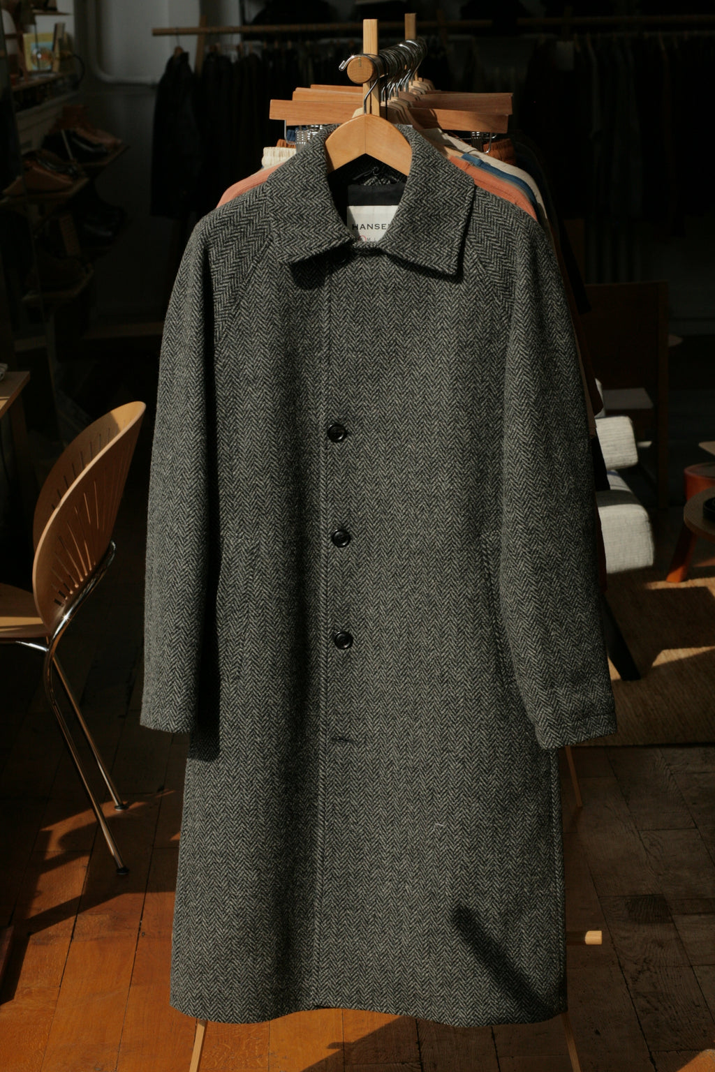 SIGURD Long Lined Wool Coat | Grey Tweed