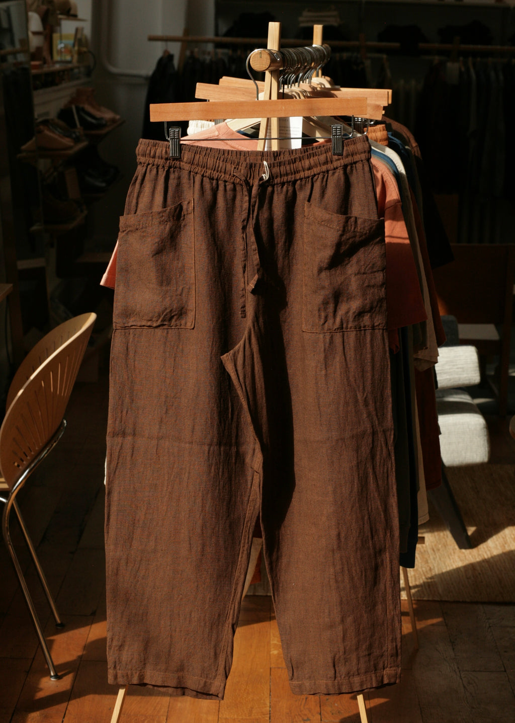 LICHEN GOODS - Chocolate Brown Cutch & Iron Hand-Dyed Hemp Easy Trousers - Tempo
