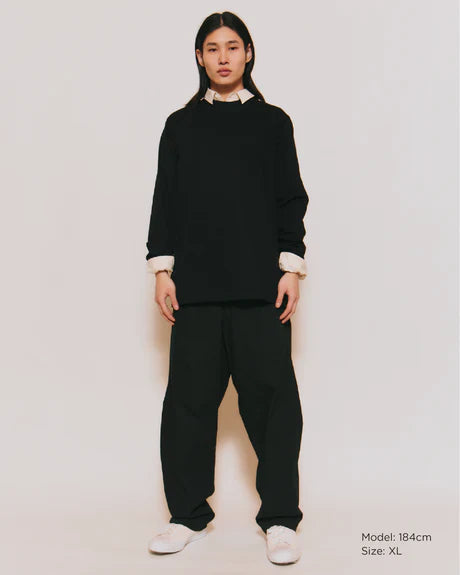 Crew Neck T Long Organic Twin Jersey | Black - Tempo
