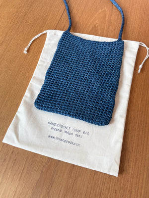 Organic Indigo Hand-Dyed Crochet Hemp Bag