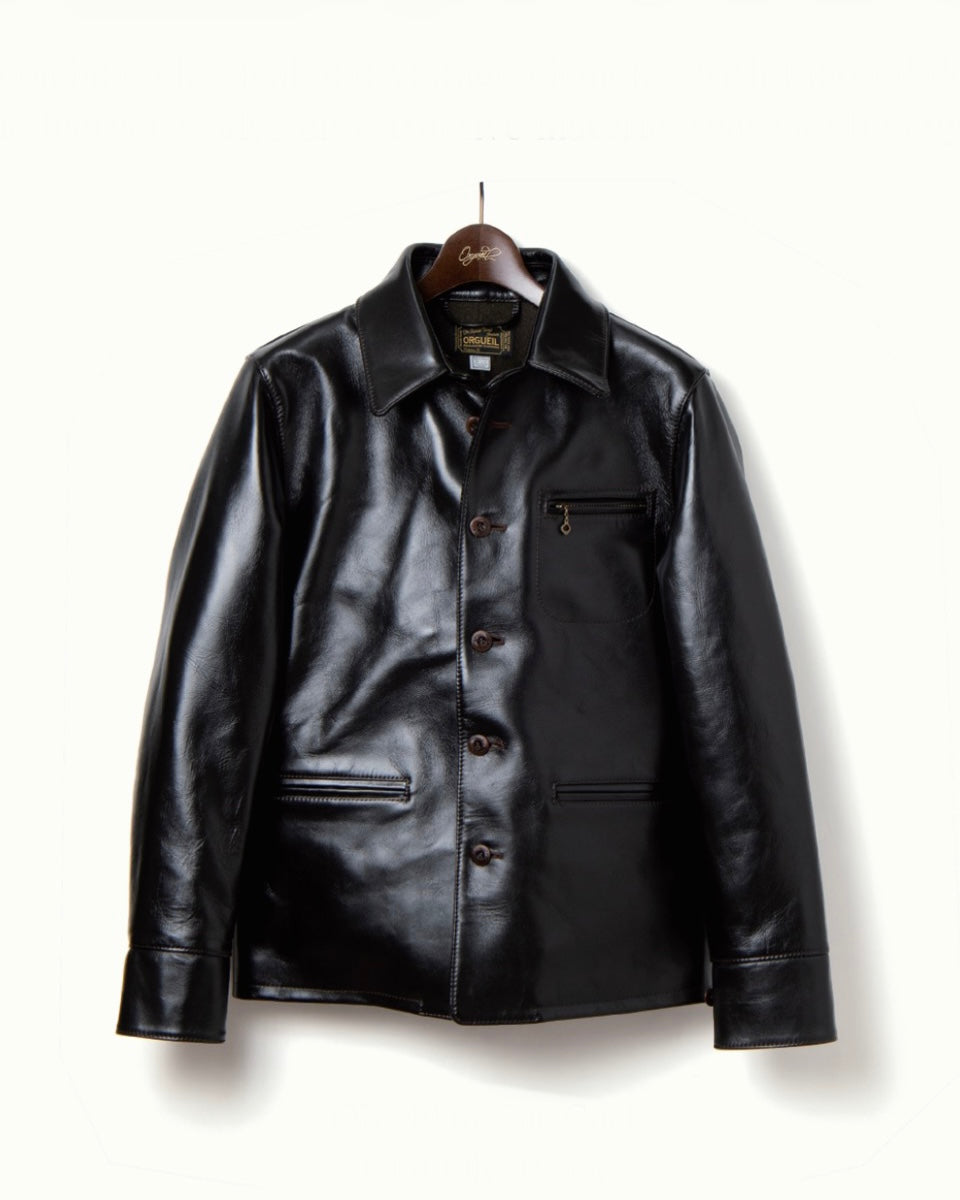 Manteau de voiture en cuir de cheval noir